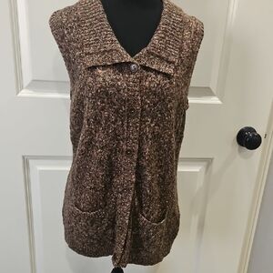 Christopher & Banks Brown Knit Super Soft Buttoned sleeveless Vest sz Medium